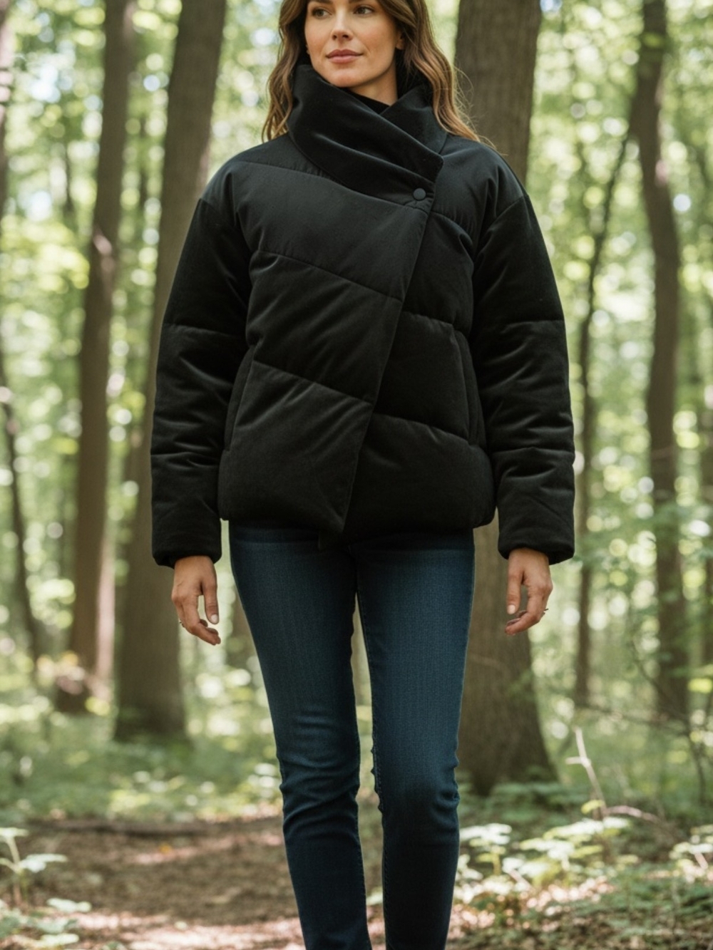 Elodie Black Asymmetric Collar Puffer Jacket